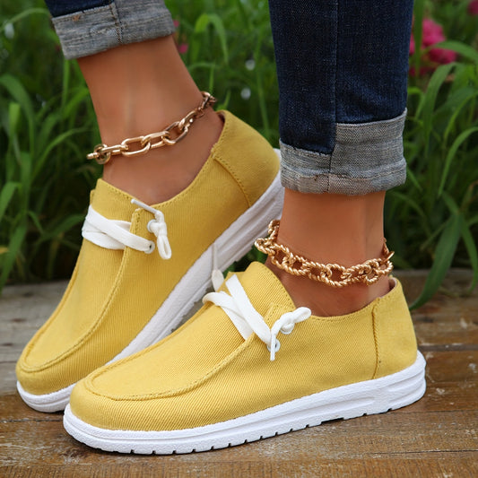 Women's Low Top Canvas Shoes, Round Toe Slip On Flat Loafers, Casual Walking Shoes
